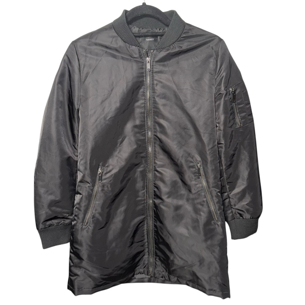 🔵 3/$18 - FOREVER 21 long bomber jacket black SMALL